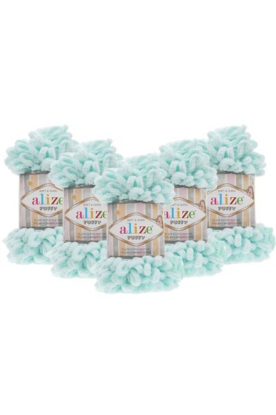 Alize خيوط حياكة يدوية منتفخة، عبوة من 5 قطع، لون أخضر مائي، 15