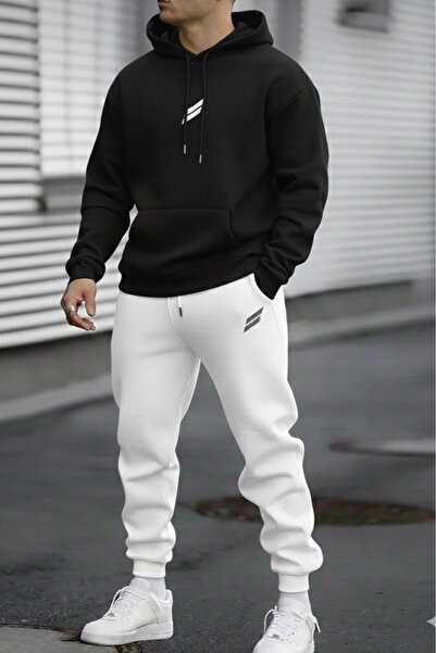 CAST COLLECTİON طقم بدلة رياضية للرجال باللون الأسود مزدوج الخط مطبوع باللون ...