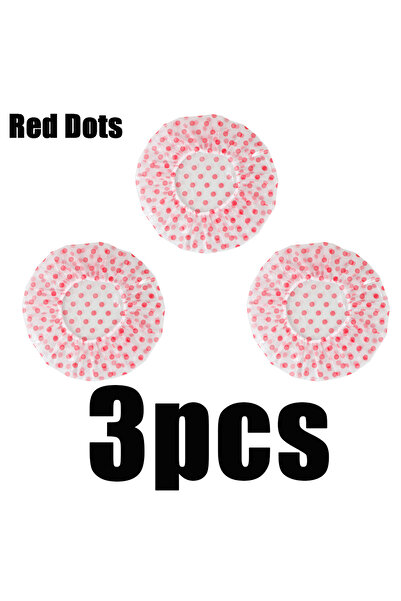 choice2 3pcs Red Dots 3pcs Shower Cap Reusable Color Waterproof Household Lon...