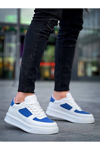 Zapatos حذاء رياضي رجالي من الجلد السويدي برباط يومي طراز KB-X8 من CSBT - أبيض/أزرق