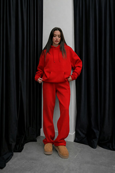 YAKAMEL طقم رياضي نسائي من بغطاء رأس قطع موديل مبطن بالصوف A بتصميم بوي فريند