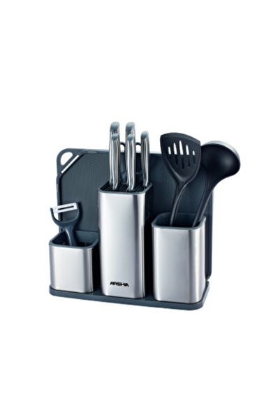 Arshia 11-piece Steel Knife Set with Cutting Board and Knife Stand