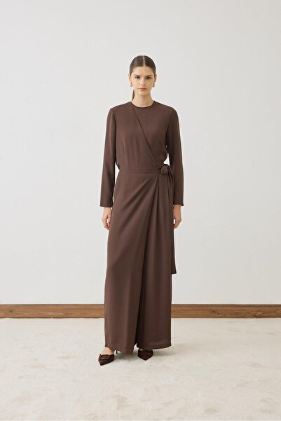 TERZİ DÜKKANI SOLİN KREP BAĞLAMA DETAYLI TULUM KAHVERENGİ