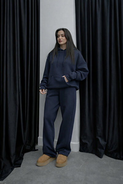 YAKAMEL Women's 3-Ply Sha Fleece-Lined a Hooded Wide-Legged Boyfriend Tracksu...