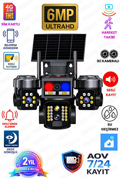 Venas İki Kameralı Sim Kartlı 7/24 Kayıt Özelliği Olan Güneş Enerjili Su Geçi...