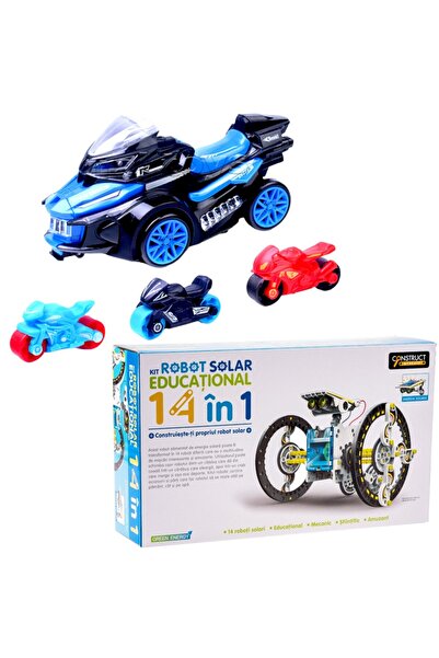 OEM Set kit robot solar 14 in 1 cu jucarie motocicleta lansatoare 3 mini motociclete,sunet/lumini03 ani+