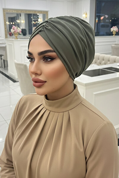 Aişe tesettür Kuşkonmaz Yeşil Büzgülü Salaş Bone
