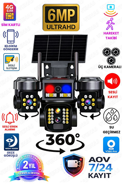 Venas Sim Kartlı Üç Kameralı 7/24 Kayıt Yapabilen Hareket Takipli Gece Görüşl...