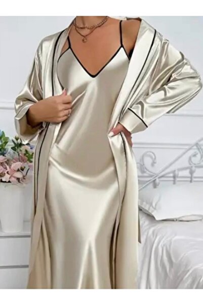 QUEENELA Satin Long Nightgown Robe Set