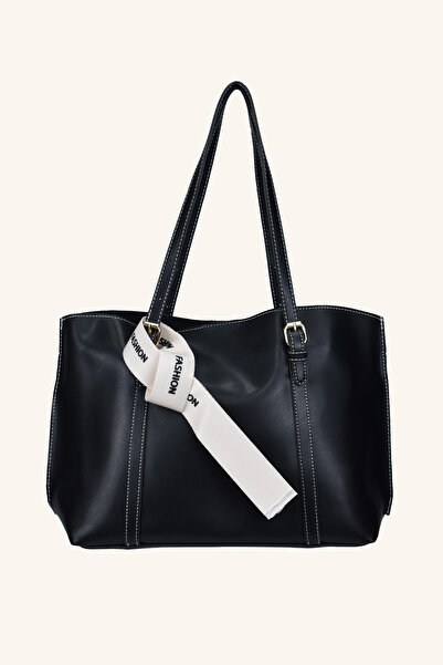 birizmoda Geantă de mână și de umăr cu detaliu de eșarfă albă - neagră