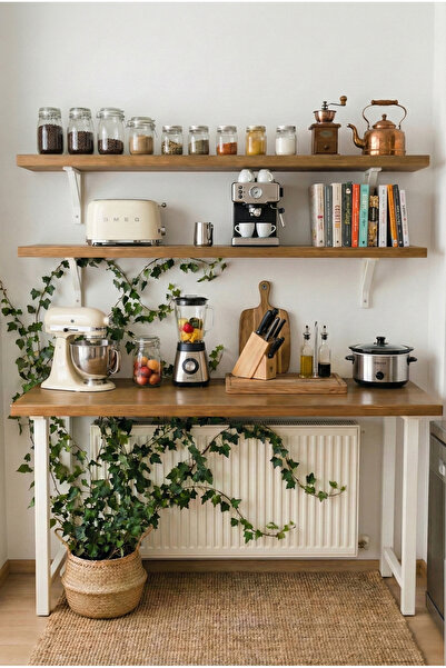 Modüler Ekipman %100 Masif Çam Ahşap Bar Masası | Kahve Köşesi Metal Ayaklı (...