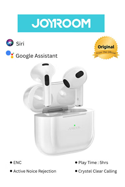 Joyroom سماعات أذن لاسلكية T03S Plus - صوت عالي الدقة، بلوتوث 5.0، تحكم باللمس، تشغيل لمدة 24 ساعة، لون أبيض