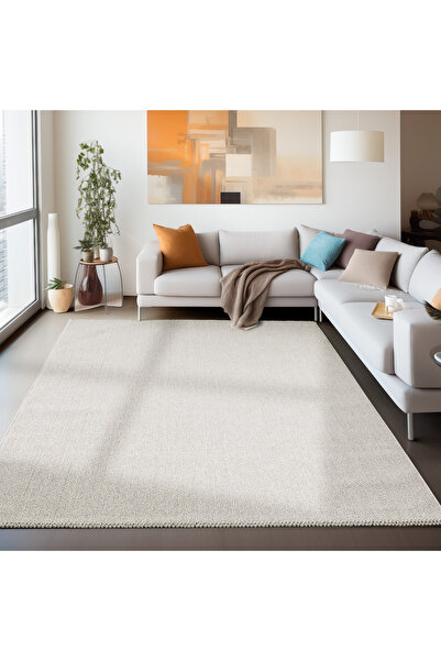 GUAJ HALI Düz Renk Krem Yumuşak Bukle Polipropilen Jüt Halı Mutfak Koridor Yolluk Oturma Odası Salon Halısı