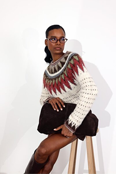 5in1Canpolat Pulover tricot jacquard bej 3201