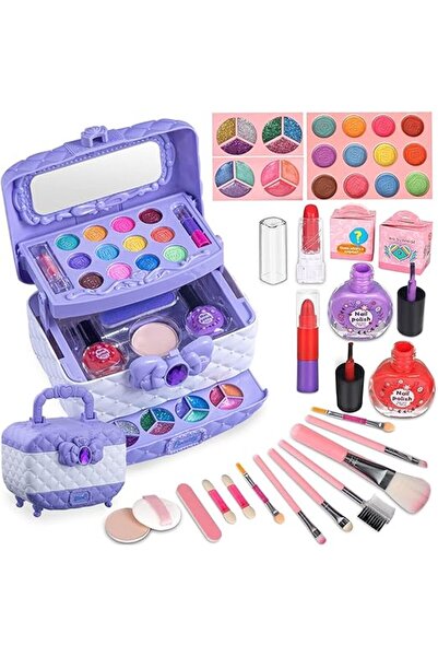 Arabest مجموعة مكياج للأطفال للبنات، آمنة وغير سامة، مجموعة مكياج فروزن للأطفال من سن 3 إلى 12 سنة (بنفسجي)