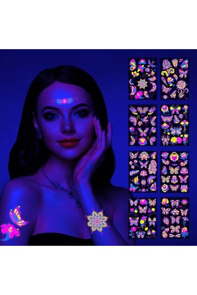 Arabest ٨ قطع من ملصقات الوشم المقاومة للماء على شكل فراشات، إكسسوارات للحفلات، للمكياج والأزياء التنكرية والحفلات.