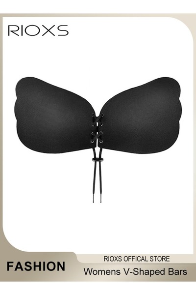 RIOXS Women's Invisible Push Up Bra,Deep V-Shaped Adhesive Backless Strapless Br,Patch Silicone Patch,Comf