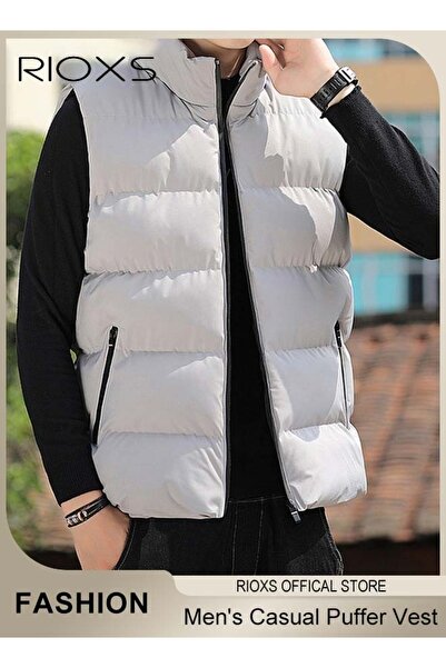 RIOXS Men's Casual Quilted Vest, Lightweight Puffer Vest, Puffy Sleeveless Jacket, Outdoor Stand Collar Sl
