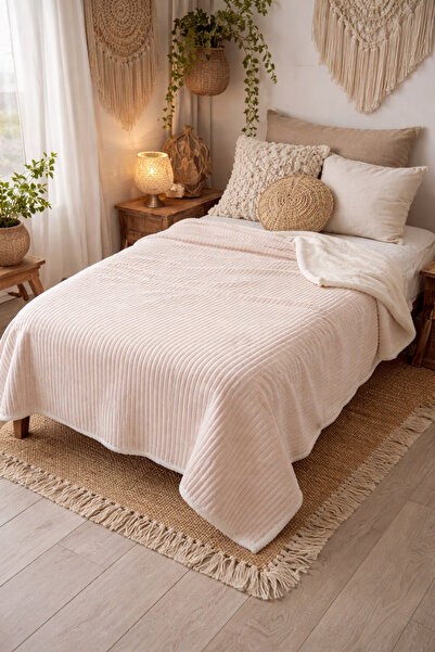 Bottega Home Sherpa Tek Kişilik Çizgili Yumuşak Peluş Wellsoft Battaniye Yata...