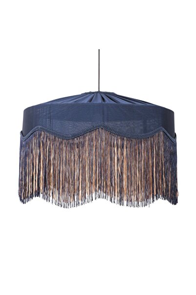 Mylamp Zarafet Gece Mavisi Püsküllü El İşçiliği Kumaş Avize 50x30 cm