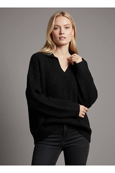 LWL Old Money Style Polo V-Neck Hair Knit Oversized Knitwear Sweater