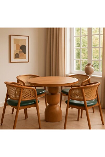 Albero Home Masif Ayaklı Kayın Kaplamalı Masa + 4 Adet Kayın Hazeran Sandalye Takımı