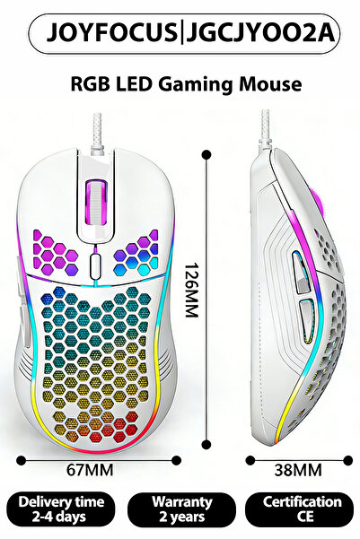 JOYFOCUS RGB LED Gaming Mouse, Honeycomb Shell, Smooth, Lightweight, Streamlined Texture -120CM Line length