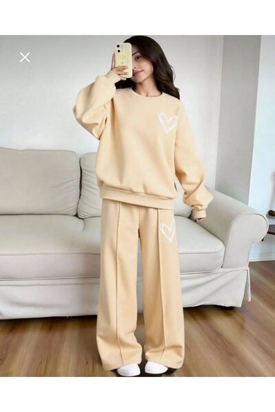 Kids Yeni Kız Çocuk ÇIMALI Kalp Baskılı Alt Üst Takım