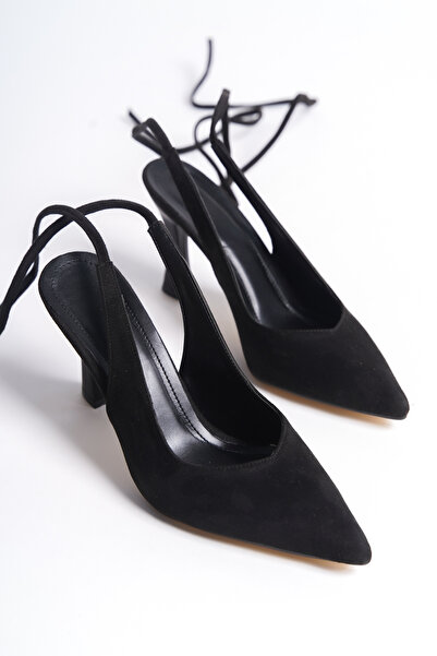 l lugshoes ayakkabı Pantofi cu toc pentru femei din piele întoarsă neagră 4045