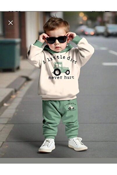 Kids Little Yeşil Bej Kapüşonlu Çocuk ALT ÜST Takım