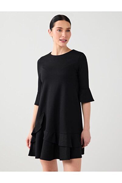 Jimmy Key Rochie neagră cu gât rotund și mâneci până la cot Mini din material subțire
