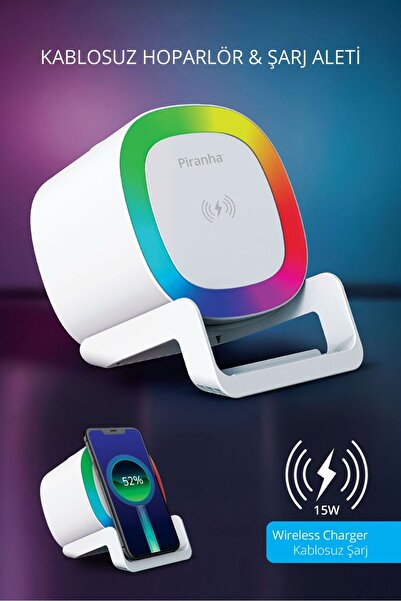Piranha 7847 TWS RGB Bluetooth Hoparlör / 15W Kablosuz Şarj / TF Kart / Taşın...