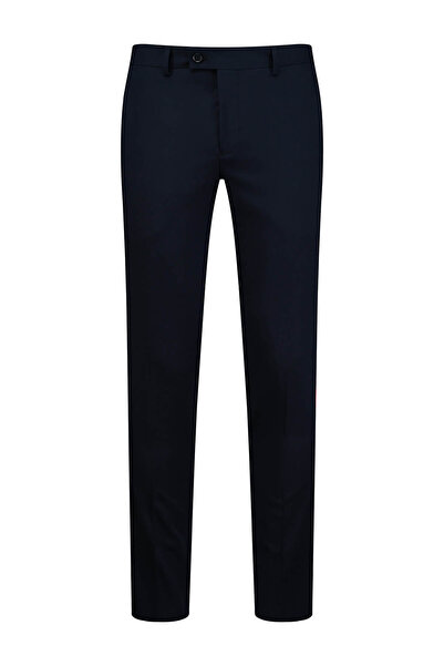 Hatemoğlu Navy Blue Slim Fit Fabric Trousers with Side Pockets