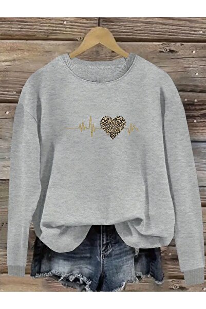 MODAVİBE Hanorac cu imprimeu leopard și ritm cardiac, mărimi mari, XS-6XL