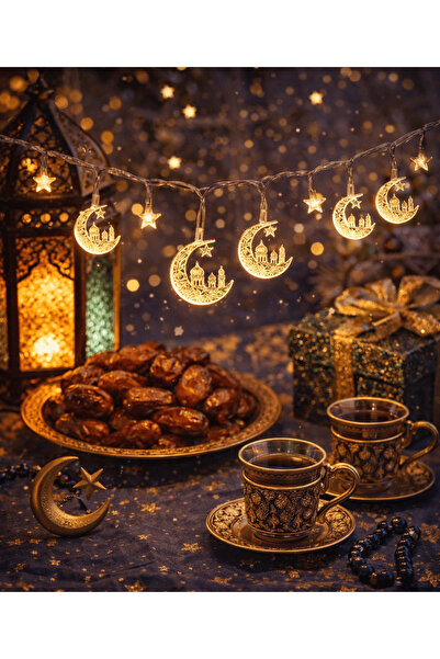 Zanzibar Ramazan Led Süs 3 metre cami ay ramazan 2 pilli led Dekoratif Ramazan Aydınlatma