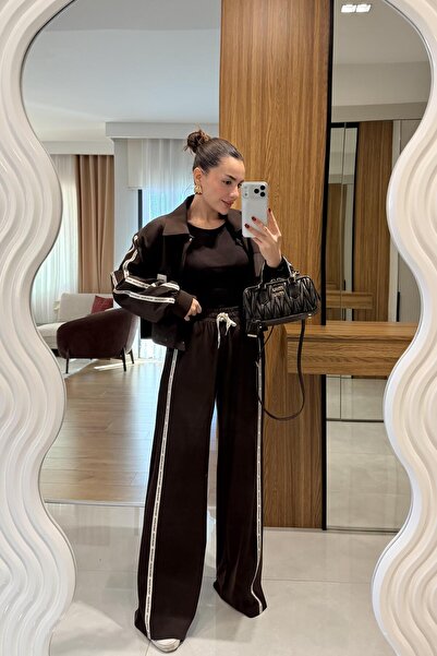 Gizem Ecemiş Holden Acı Kahve Kenarları Yazılı Pantolon