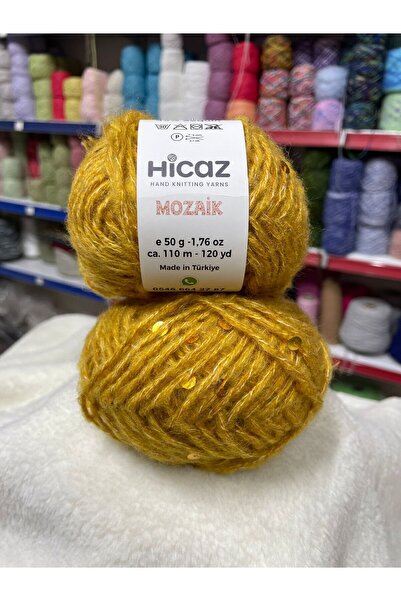 HİCAZ YARN Moher İri Pullu Hardal sarı Çanta/ Örgü ipi Yumaklar 50 gr x 2= 100 gr