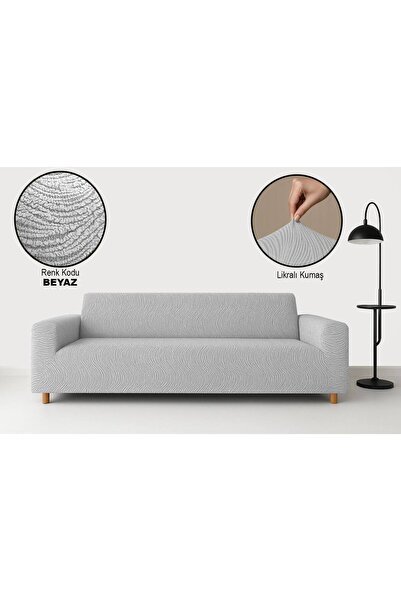Bella Home Çekyat Strech Su Yolu Koltuk Örtüsü (3+3) - Lastikli - Likralı - Oturma Grubu Beyaz