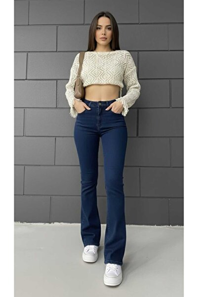 NWC Visok struk Ženske pantalone tamnoplave španske pantalone flare jeans