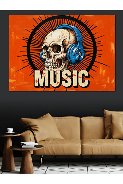 Artmeg Pânză decorativă cu fundal portocaliu Skull Music - Masă din lemn MDF