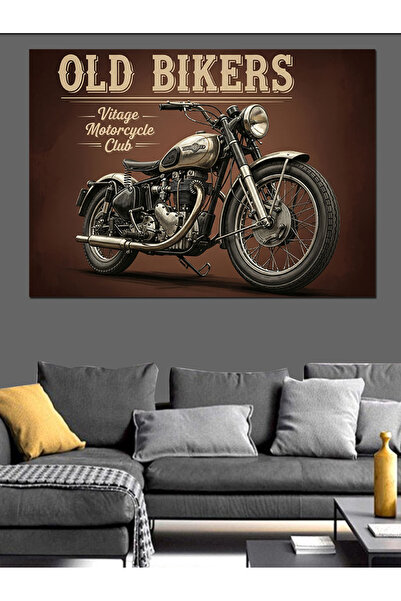 Artmeg Pânză decorativă retro cu motocicliști vechi - Tablou din lemn MDF