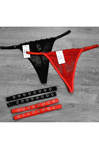 LEILA LINGERIE Kalp Detaylı Bacak Bandı 2Li Külot Set