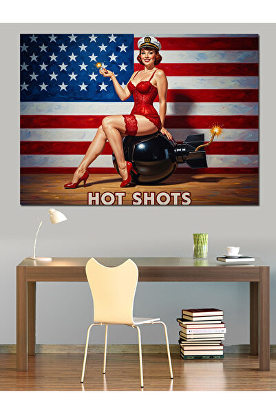 Artmeg Amerikan Bayrağı Pin-Up Reklam Dekoratif Kanvas - Mdf Ahşap Tablo