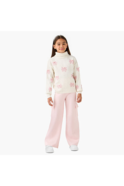 Juniors Solid Cargo Pants with Elasticated Waistband and Pockets