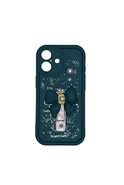 Roomlyne iPhone 16 Cover Case With Large 3D Bow Champagne Bottle Design