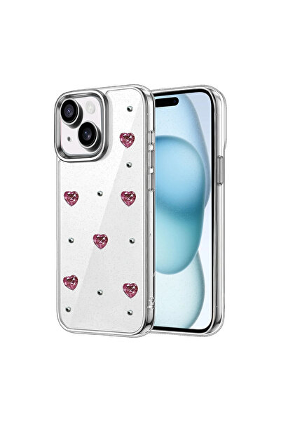 UnDePlus Apple iPhone 15 Plus Case Transparent with Embossed Shiny Pattern Bow Cover