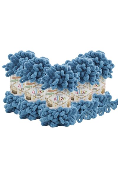Alize 5 قطع من خيوط الحياكة اليدوية المنتفخة باللون الأزرق