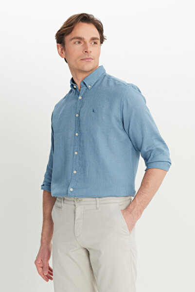 ALTINYILDIZ CLASSICS Мъжка риза от 100% лен, с удобна кройка, свободна кройка и яка с копчета