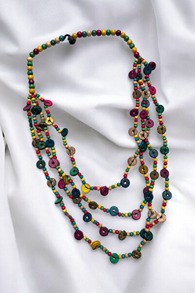 PETEK AKSESUAR AHŞAP BONCUK ÇOKLU UZUN KOLYE