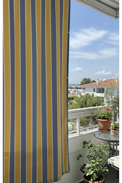özsa Balkon Perdesi EnxBoy Seçenekli Kuşgözlü Balkon Brandası Sarı Gri
